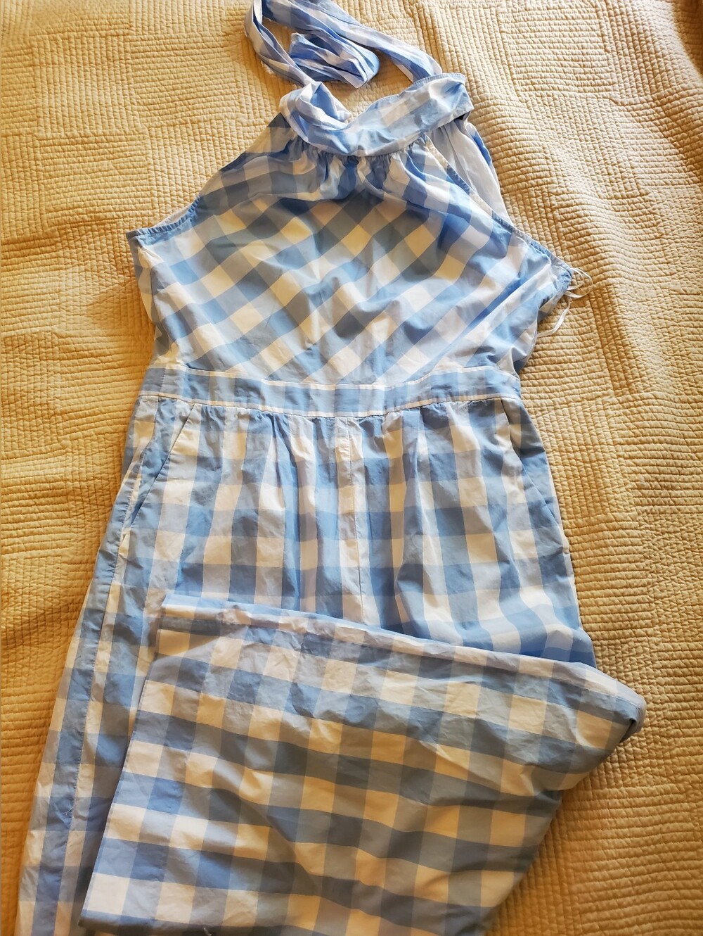 J. Crew Light Blue & White Gingham Halter Cropped Wide Leg Jumper